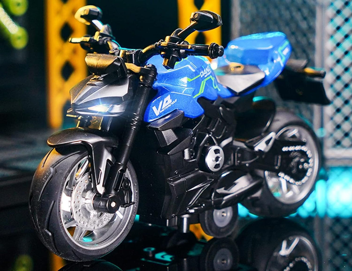 ST99-A5D Diecast Motorcycle Toy Ducati Bike Scale Model,Pull Back Vehicles Alloy Simulation Superbike with Lights and Sound Also for Car Dashboard, Kids Adult