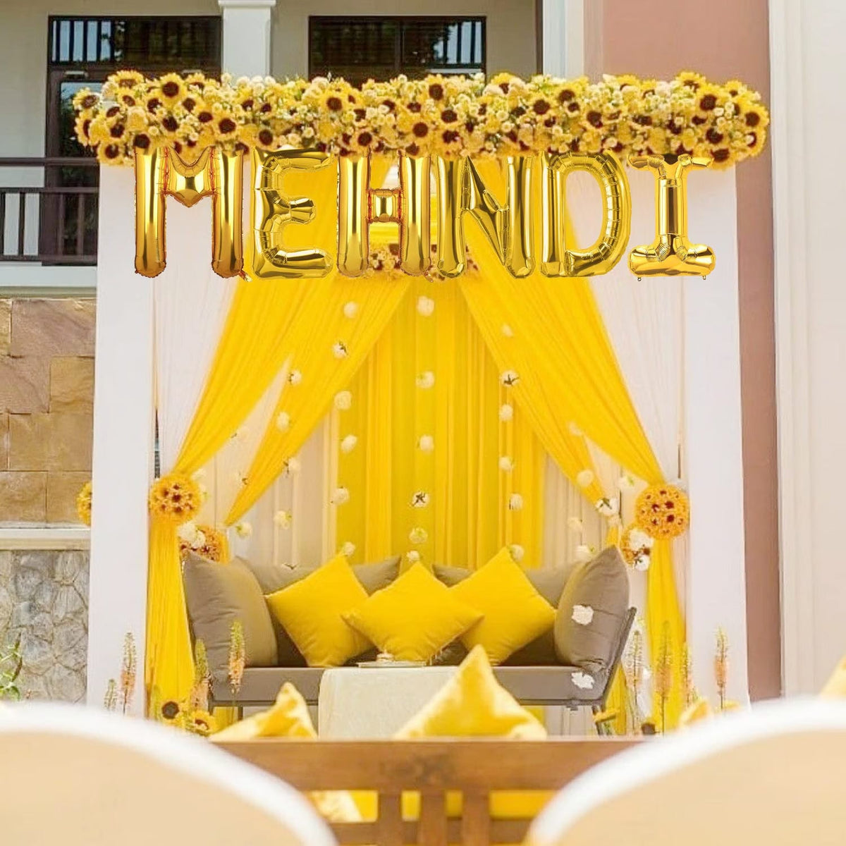 CheersCo Golden MEHNDI Foil Letter Balloon Decoration for Mehndi Ceremony, Wedding Events, Haldi, Engagement Parties, Sangeet, and Pre-Wedding Functions for Boys and Gilrs_ - 21260