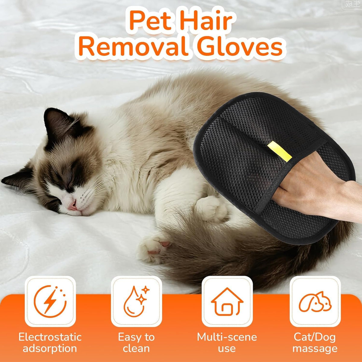 Hair Removal Gloves for Cats Dogs Reusable Pet Hair Remover Tool Mitt for Clothing Furniture Couch Carpets and Car Seats - 20768
