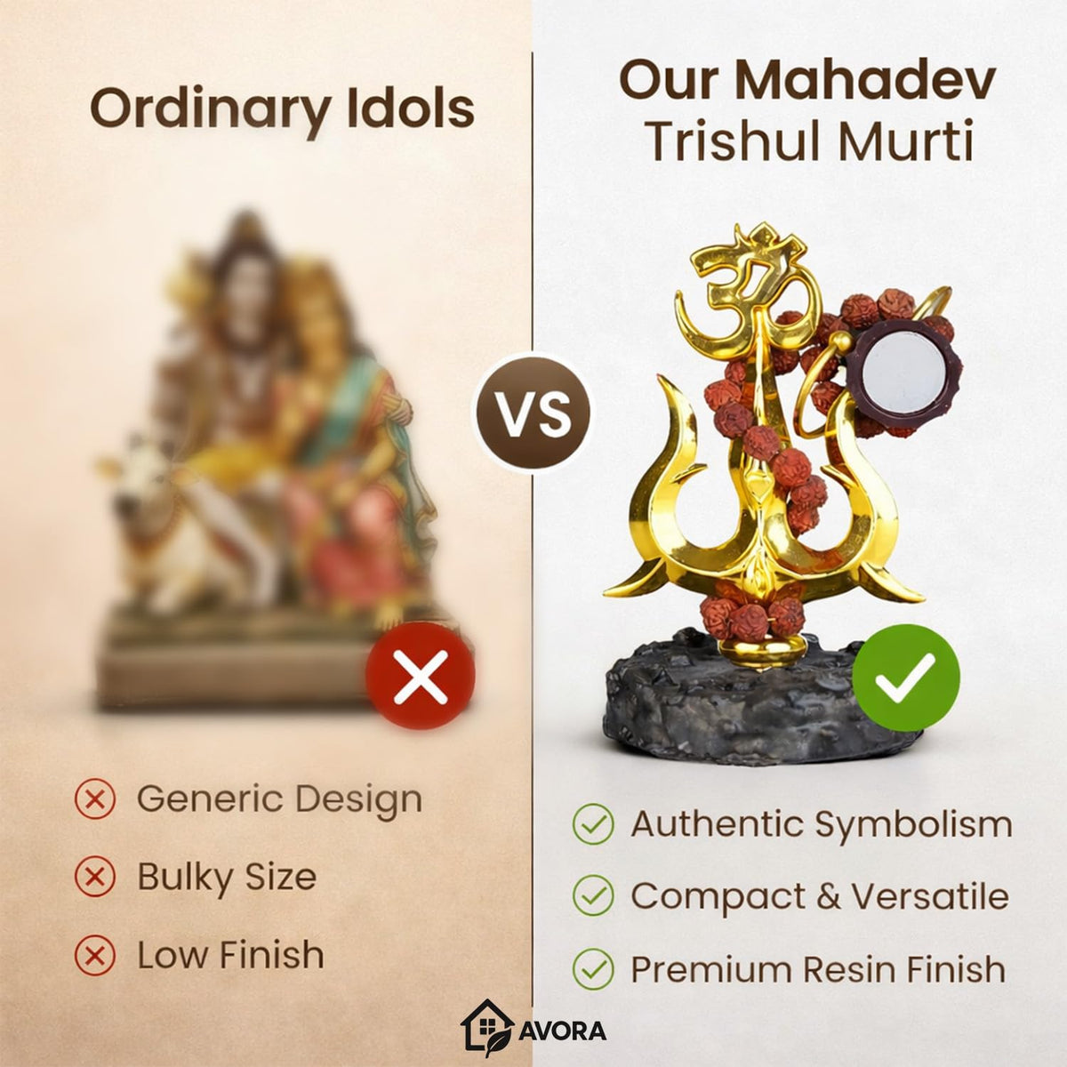 Resin Mahadev Trishul Murti for Home Temple, Car Dashboard & Office | Compact Lord Shiva Idol for Puja, Meditation & Spiritual Decor | Shiv Showpiece 8.5×6.5×11 cm - 21109