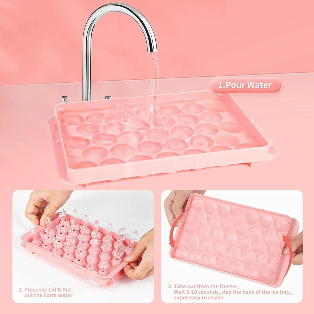 Ice Cube Trays, Round Silicone Ice Cube Tray with Lid, 33 Compartments Ice Cube Tray for Freezer, Cocktails, Whisky, Tea and Coffee - 10310