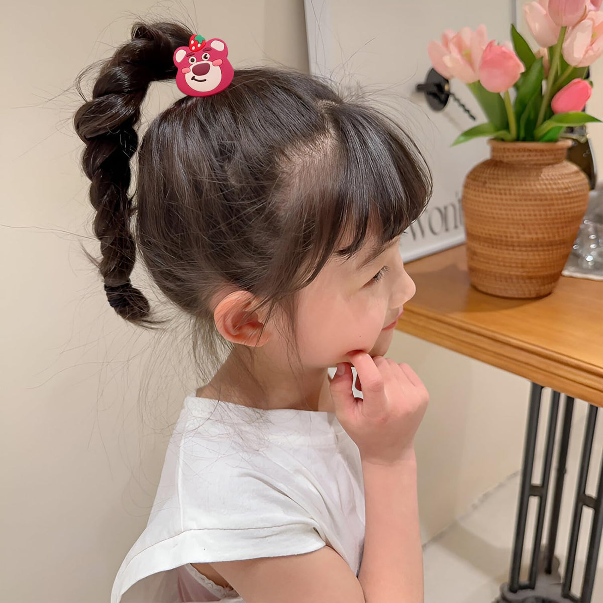 Pack of 5 Hair Tie Rope Set for Girls, Cute Strawberry Bear and Star Dai Bowel Rubber Band Style Hair Accessories (Multicolor) - 20164