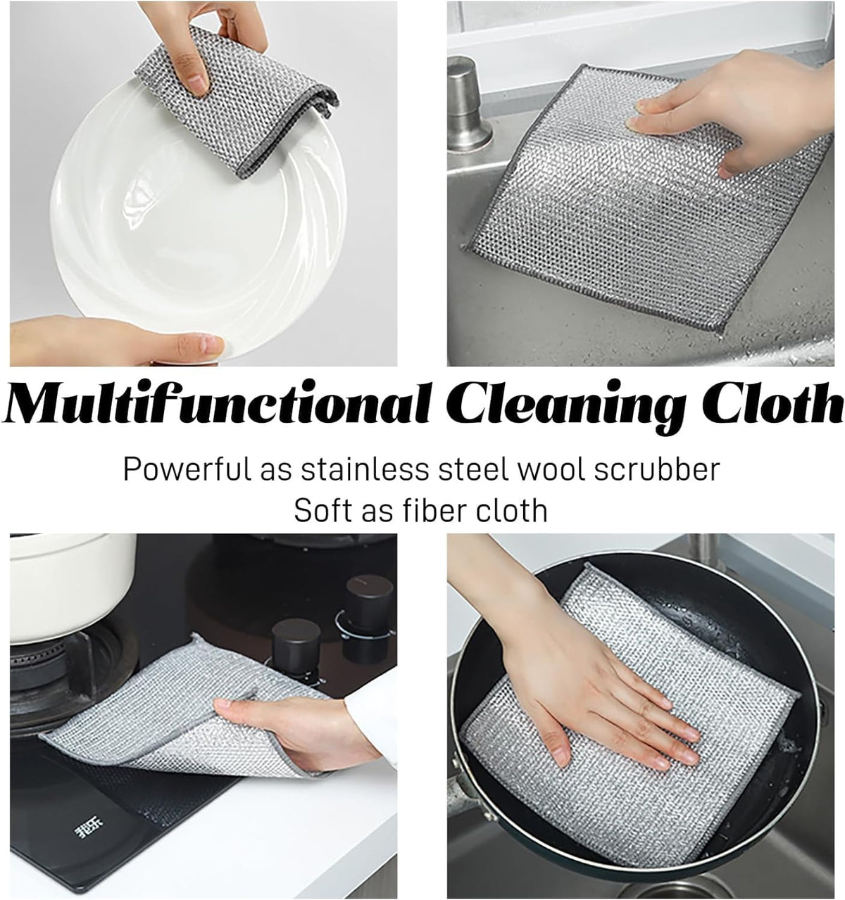{Pack of 10} Non Scratch Dish wash Cloth Double Layer Heavy Multipurpose Wire Dishwashing Rags for Wet and Dry - 020204
