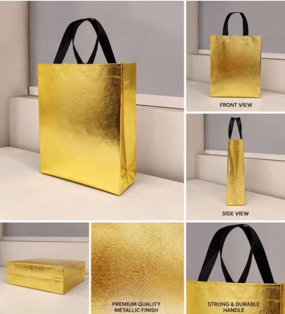 JOURNEY JOY FABRIC GLOSSY GOLDEN MEDIUM BAGS FOR GIFTING, BIRTHDAY PARTIES, WEDDING, PARTIES - 21361