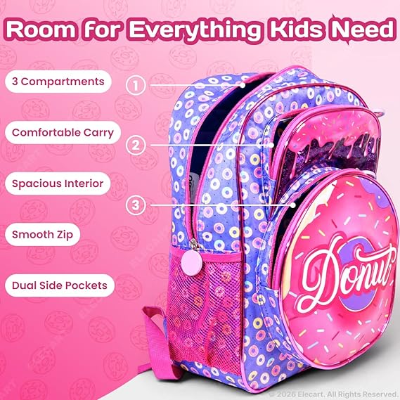 School Backpack for Kids & Teen Girls | Lightweight Waterproof School Bag | Multi-Compartment Bookbag with Padded Straps & Side Pockets Size= 40*30*15 - 6160