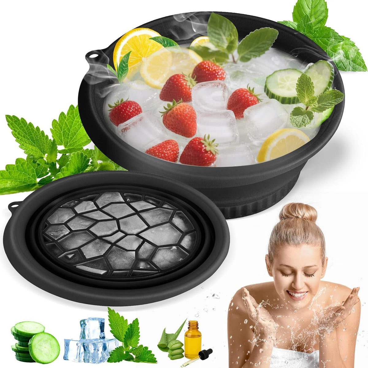 Face Bowl for Ice with Built-in Ice Tray – Collapsible Silicone Facial Ice Bath Bowl for Cold Plunge Therapy - 20577