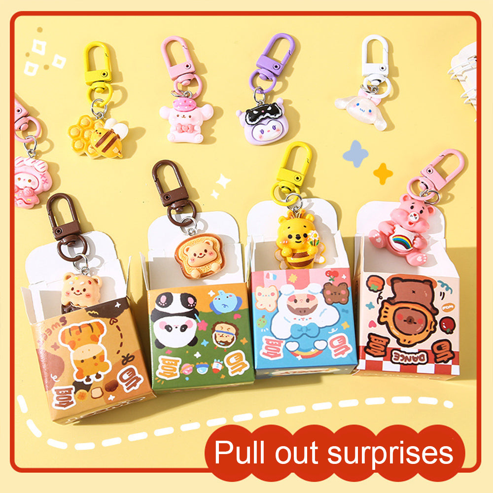 [ pack of 24 }Cute Cartoon Mini Keychain Blind Box Plastic Keychain Pendants Toys Dolls {Random Design } - 20165