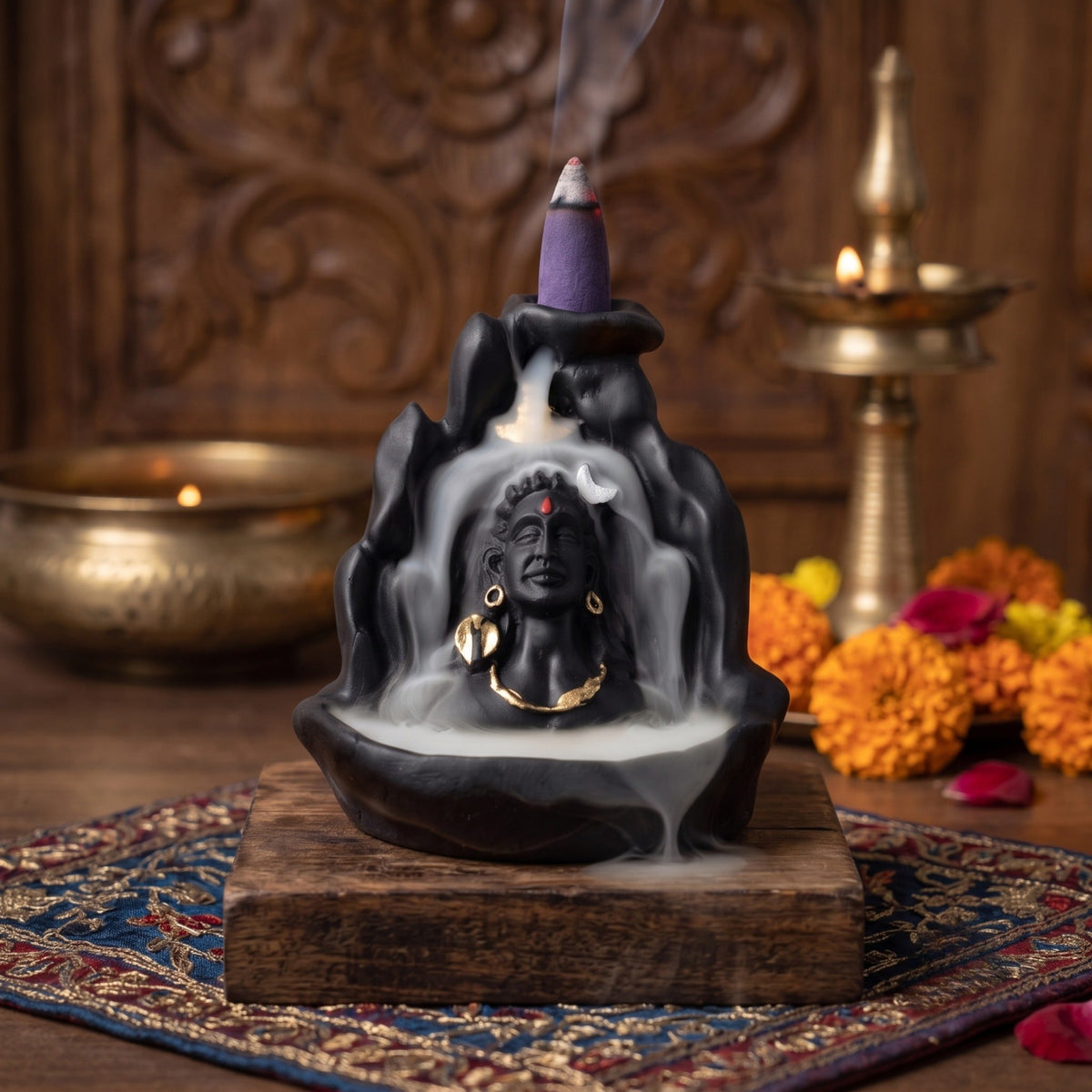 Lord Adiyogi Shiva Statue with Incense Folder, Mahadev Murti for Mandir, Home/Office Decor with Free 10 Incense Cones