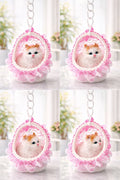 Fluffy Cat With Sound Plush Figurine in Hanging Basket, with Colorful Lights & Music White, Soft Plush Material, with ON/Off Sound Feature, Home Decor Accent - 20567