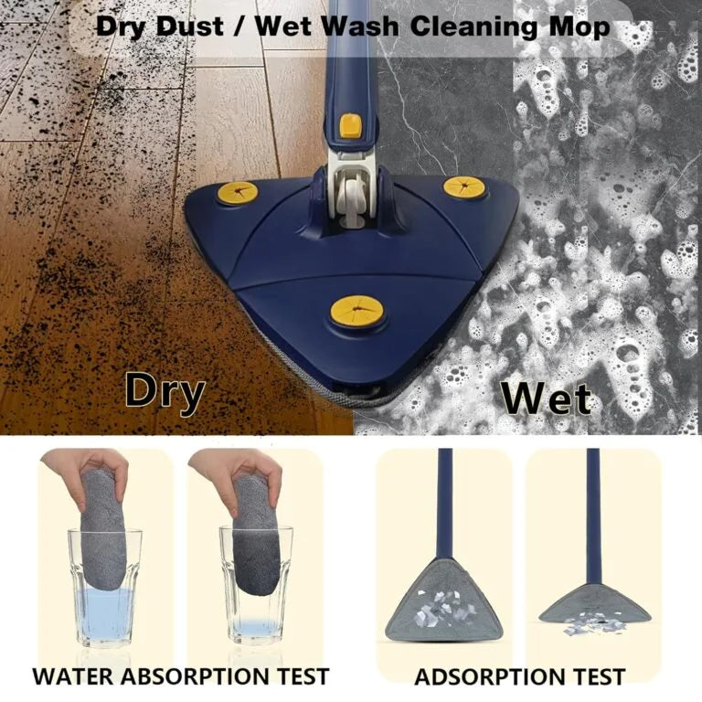 Premium 360° Rotatable Adjustable Triangle Cleaning Mop with Stainless Steel Long Handle Push-Pull Squeezing Cleaning Mop Dry & Wet Mop Floor Windows Ceiling - 11133