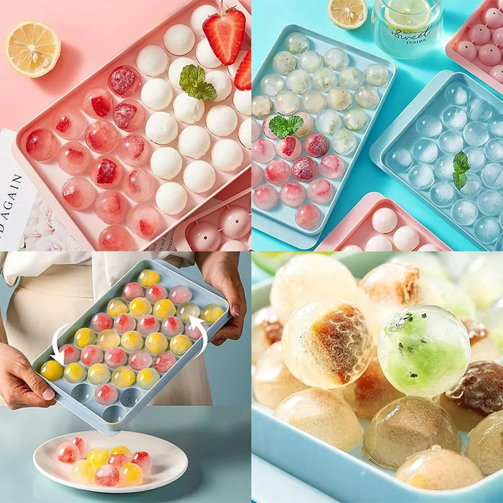Ice Cube Trays, Round Silicone Ice Cube Tray with Lid, 33 Compartments Ice Cube Tray for Freezer, Cocktails, Whisky, Tea and Coffee - 10310