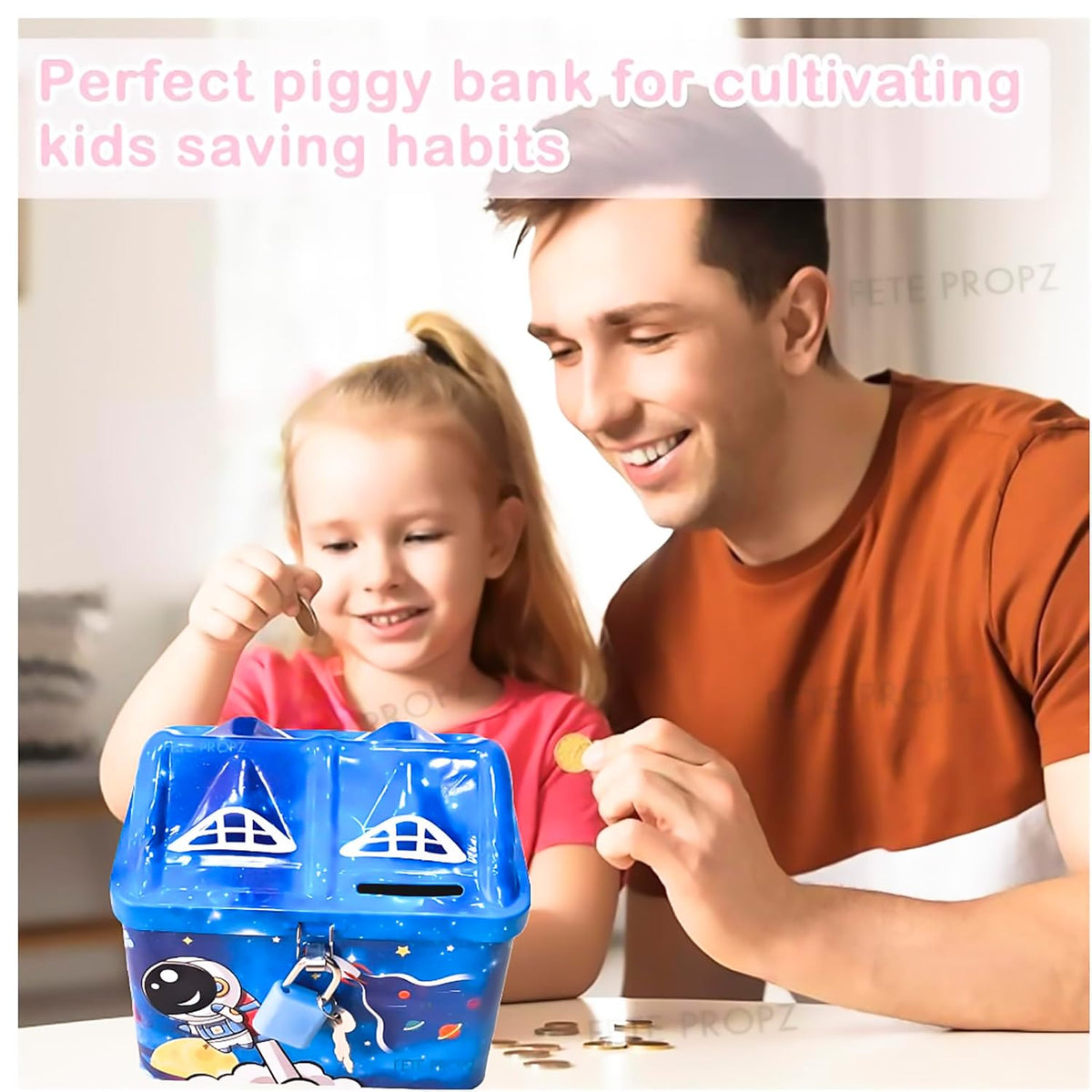 Piggy Bank for Kids |Space Money Saving Tin Coin Bank with Lock and Key – Birthday Return for Boys & Girls, Money Bank {Random Color} - 20732