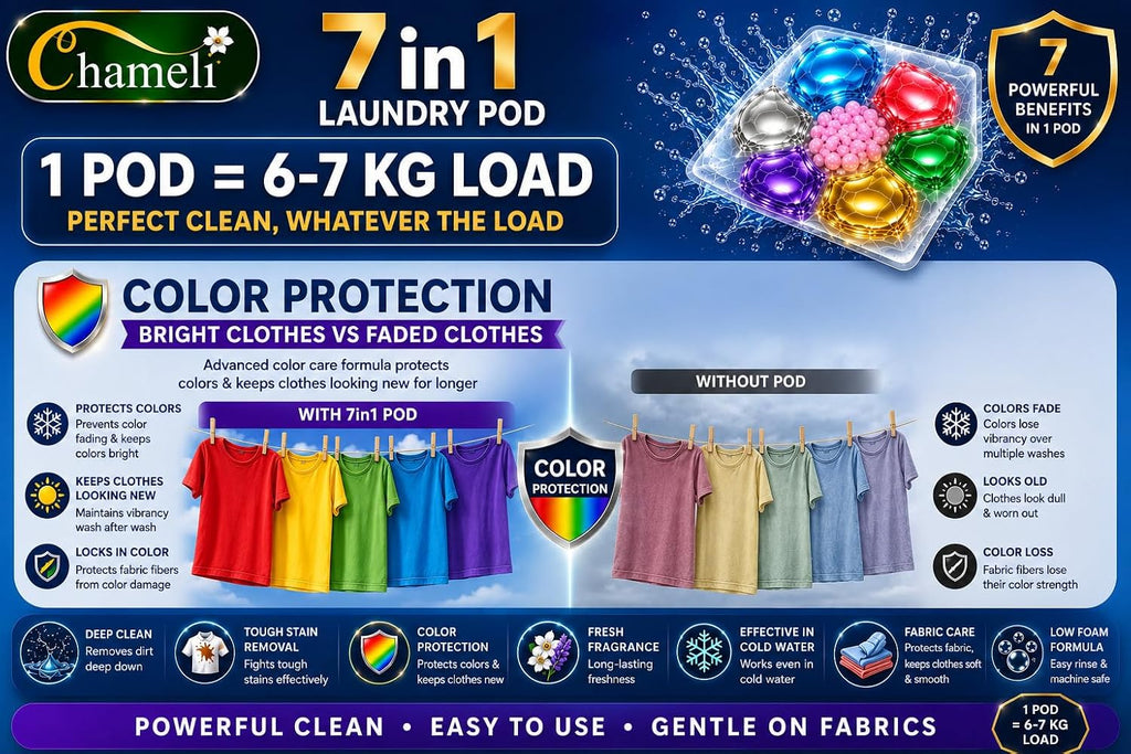 30 PODS  Dissolvable Magic Laundry Pods | Tough Stain Fighter for Top & Front Load Machines | Floral Aroma | Eco-Friendly | 1 Pod = 1 Wash for 5–7 kg Loads (30) - 21070