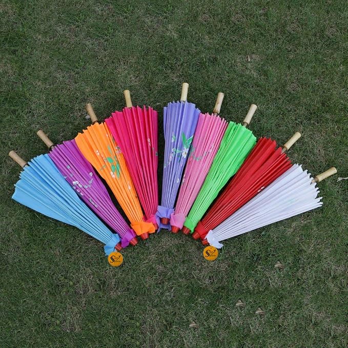 Traditional Handmade Chinese Cloth Floral Wooden Umbrella Wedding Dance Parties Props (Multicolor) - 21085