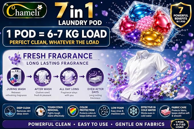 30 PODS  Dissolvable Magic Laundry Pods | Tough Stain Fighter for Top & Front Load Machines | Floral Aroma | Eco-Friendly | 1 Pod = 1 Wash for 5–7 kg Loads (30) - 21070