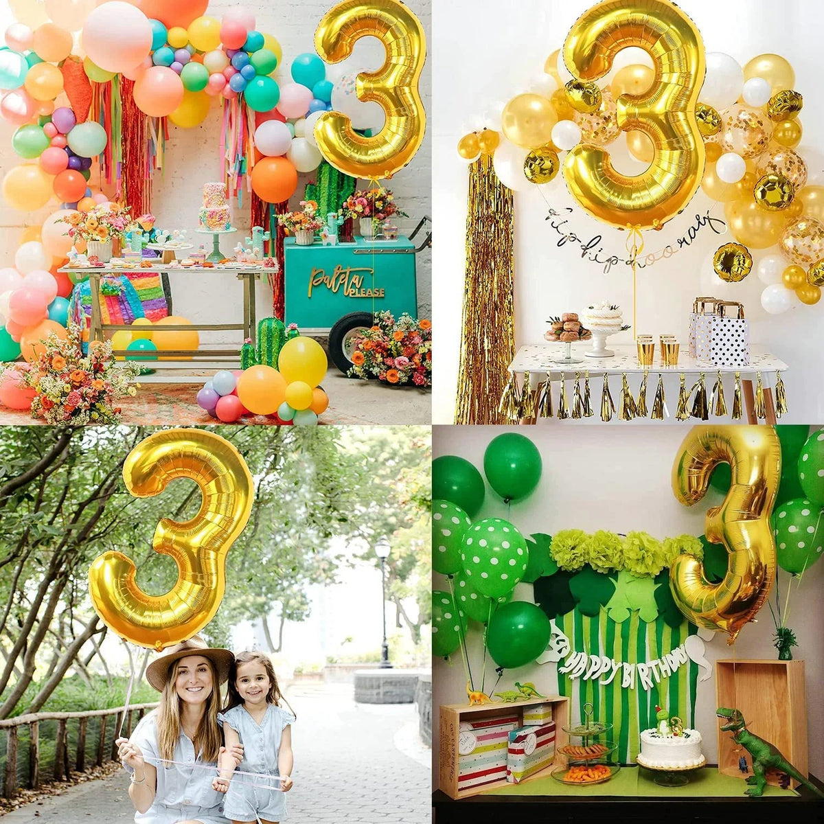 (10 pcs ) Number 3 Foil Gold Foil Balloon - 9041