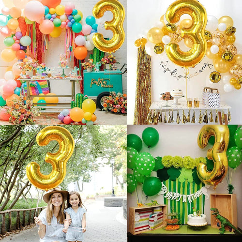 (10 pcs ) Number 3 Foil Gold Foil Balloon - 9041