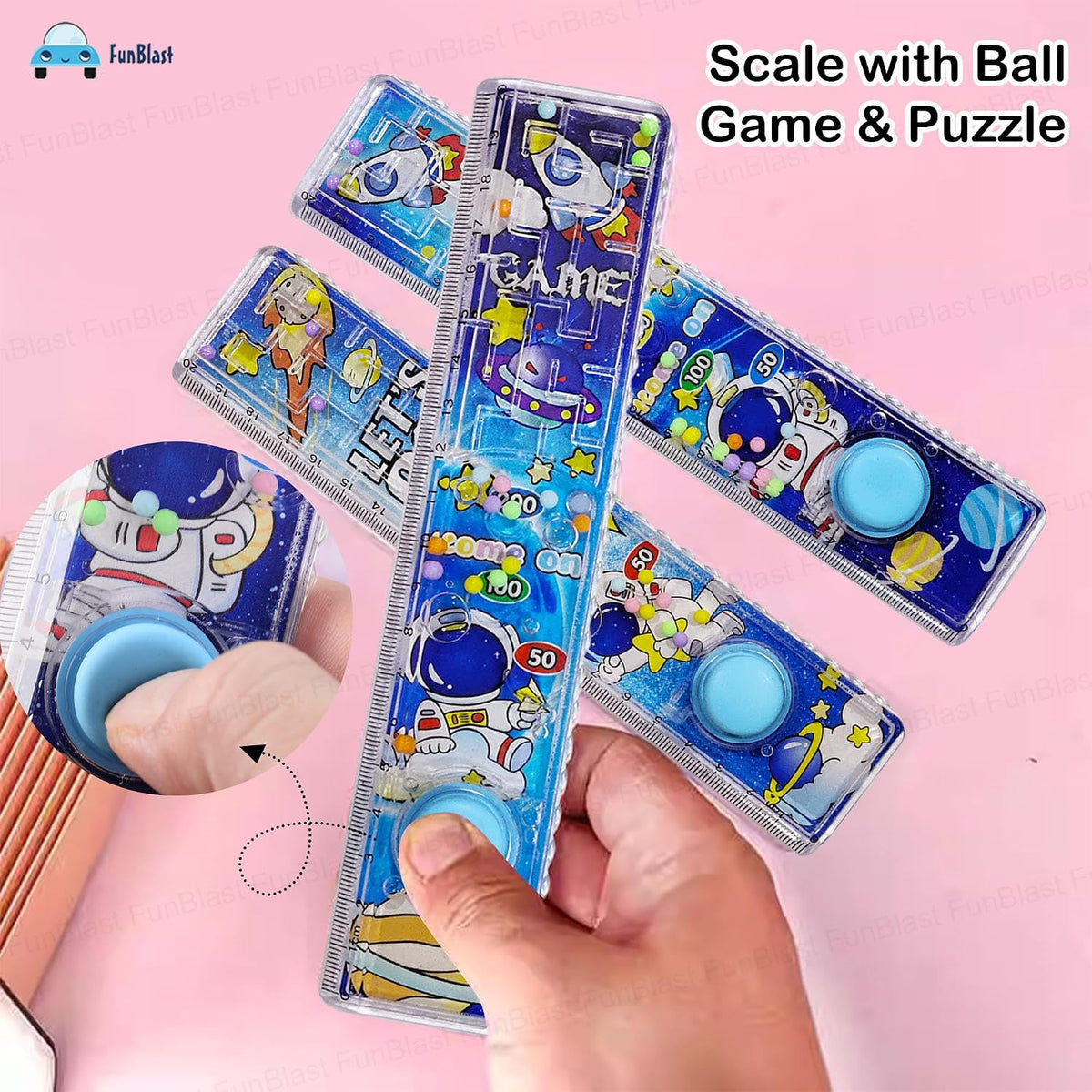 FunBlast Scale Ruler for Kids – 20 Cm Long Scales with Ball Game & Puzzle for Kid, Scales Ruler Set for Students, Stationary Gifts for Kid {Random Design} - 20943