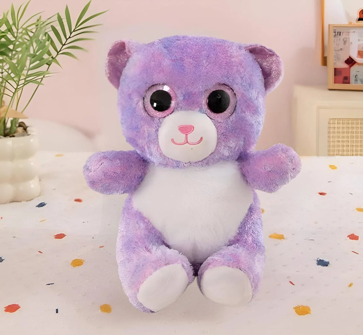 Cute Teddy Glitter Eyes Soft Stuffed Plush Toy for Kids Boys & Girls Birthday Gift (Size: 20 cm Color: Purple) - 10638