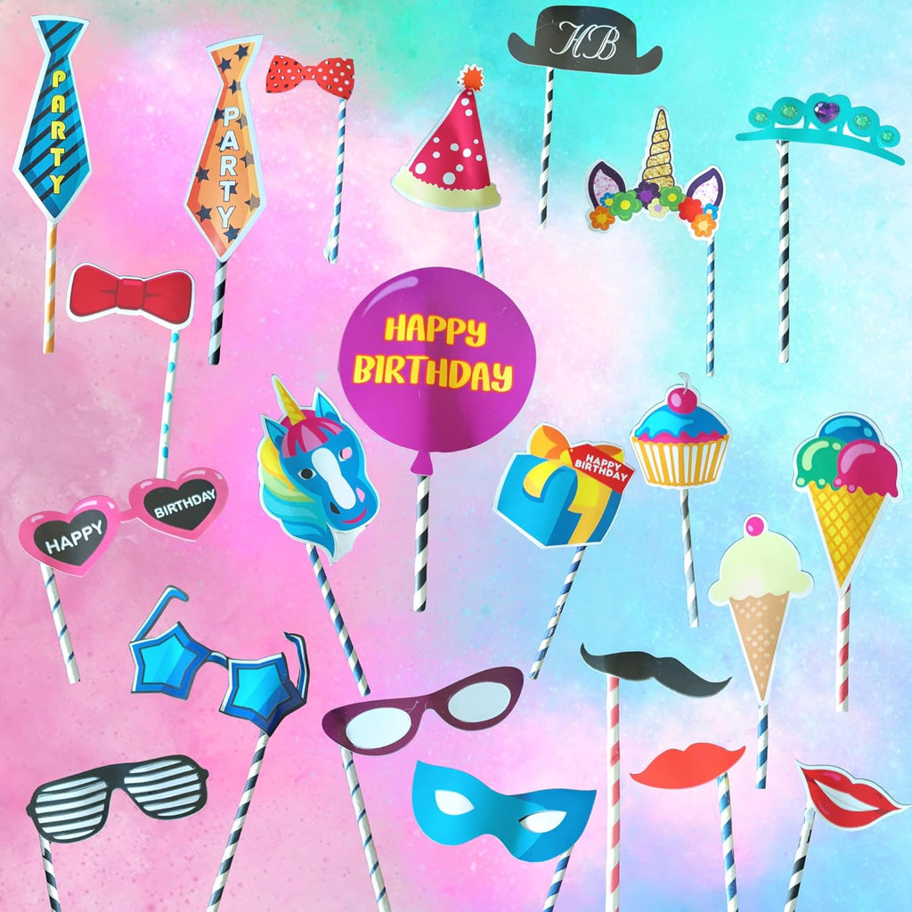 20 Pcs Happy Birthday Decoration Props Photoshoot Props for Birthday Funny Photo Booth Props for Kids Prop Items - 20457