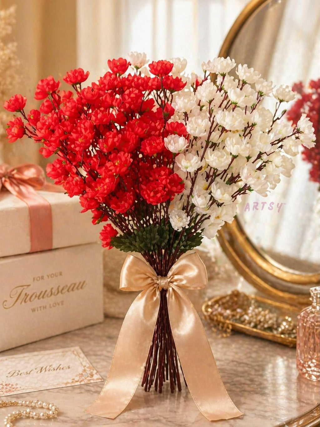 Artificial Flowers Cherry Blossom Flower Bunch (Muticolor) - 21088