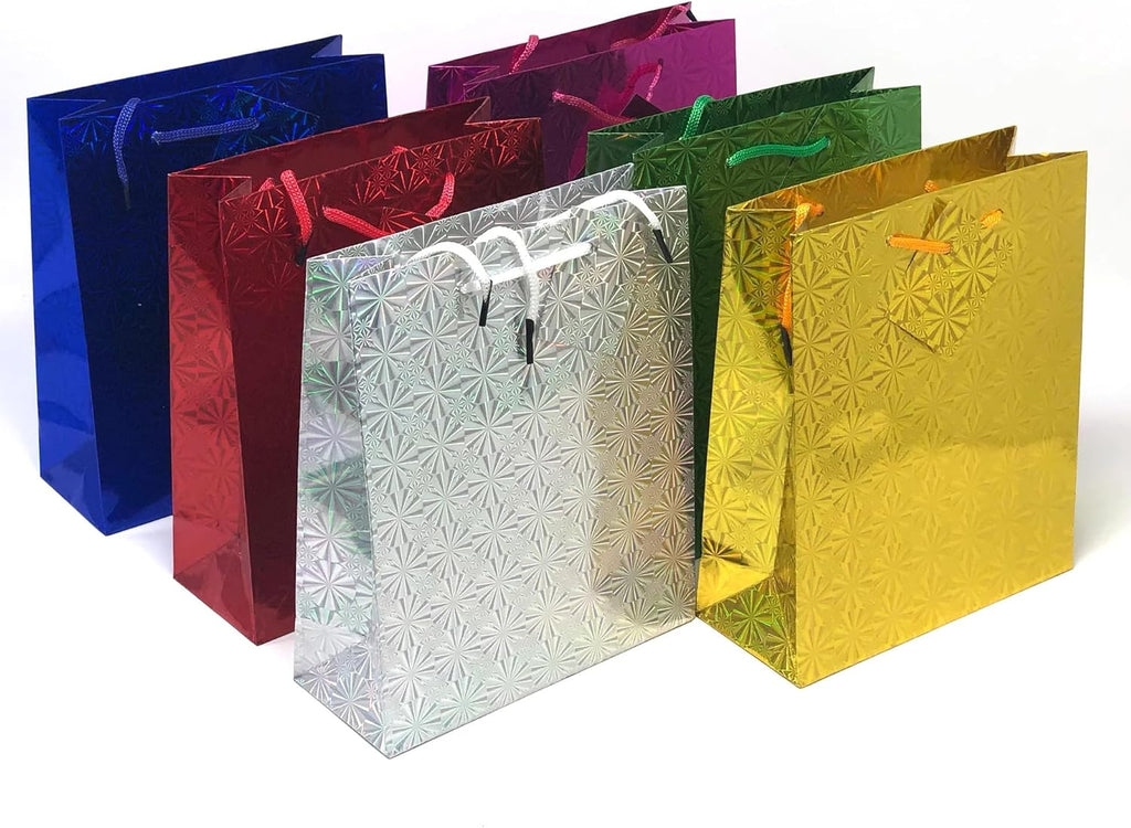 {Pack of 12} Colours Holographic Gift Bags Small Size Christmas Birthday Wedding Favour Present Bags All Occasions - 20741