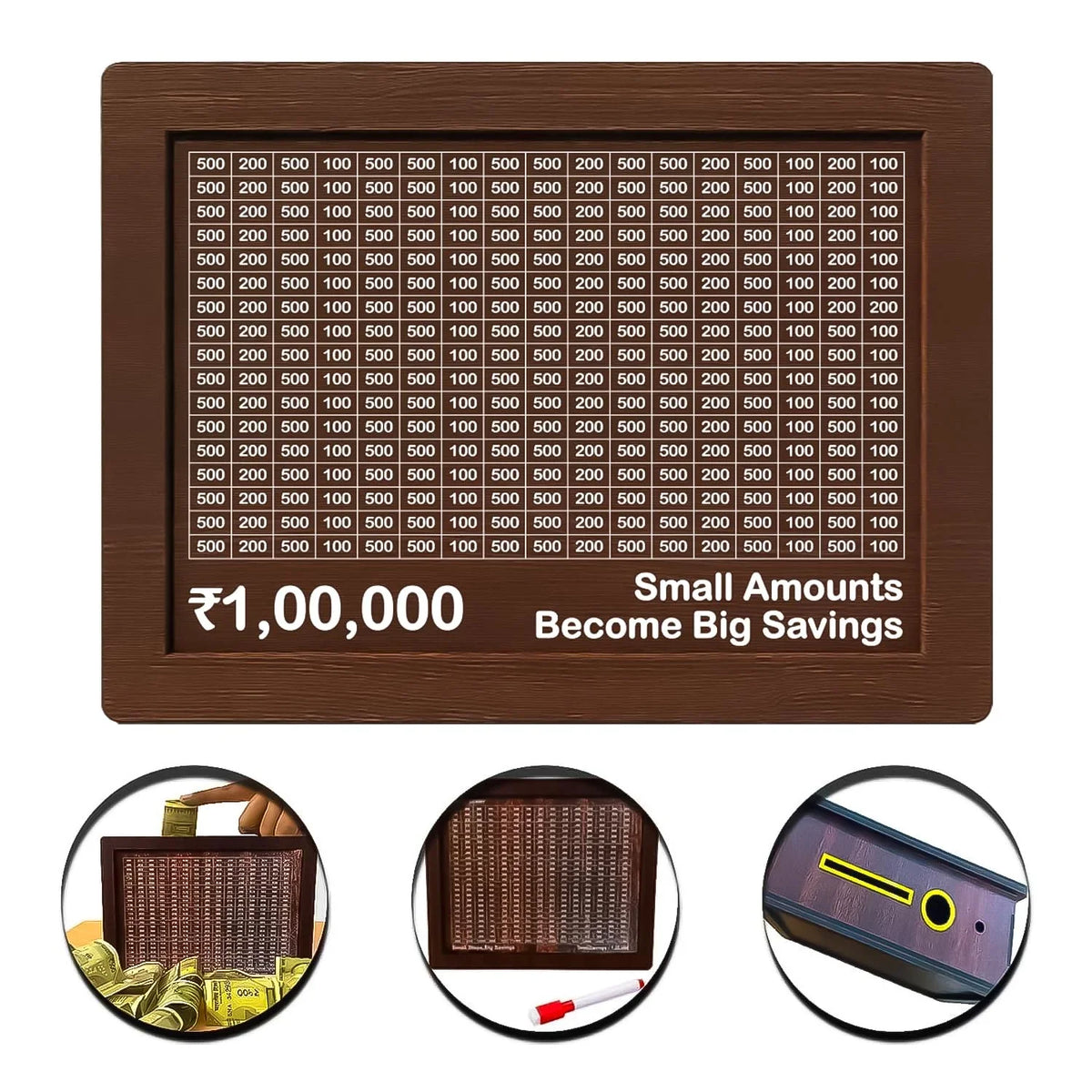 Money Box with Carved Design, Wooden Piggy Bank, Kids Coin Box, 100000 Money Saver, Wooden Coin Bank - 20135