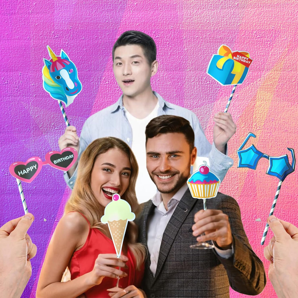 20 Pcs Happy Birthday Decoration Props Photoshoot Props for Birthday Funny Photo Booth Props for Kids Prop Items - 20457