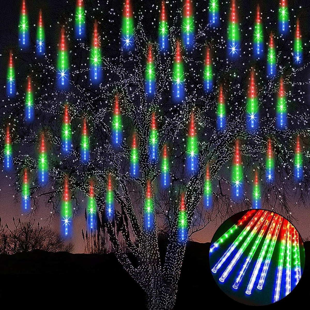 PG-36 Rain Drop LED Meteor Shower 192 LEDs 8 Tubes  | Icicle Falling Effect for Diwali, Christmas, New Year, Home & Outdoor Decoration, Balcony, Tree, Party Decor (Multi-Color)