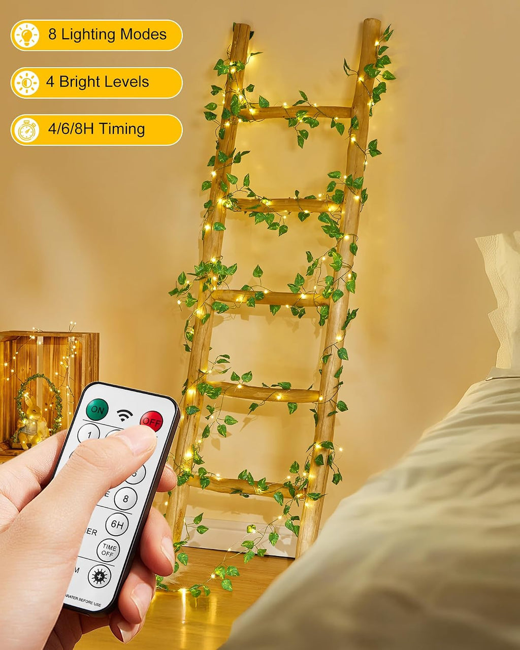 Minetom Vine Fairy Lights  LED Green Pothos Garland Light with Remote Control - Hanging Leaf String Lights for Girls Bedroom Dorm Room Wall Decorations {size-18*9*10cm} - 21114