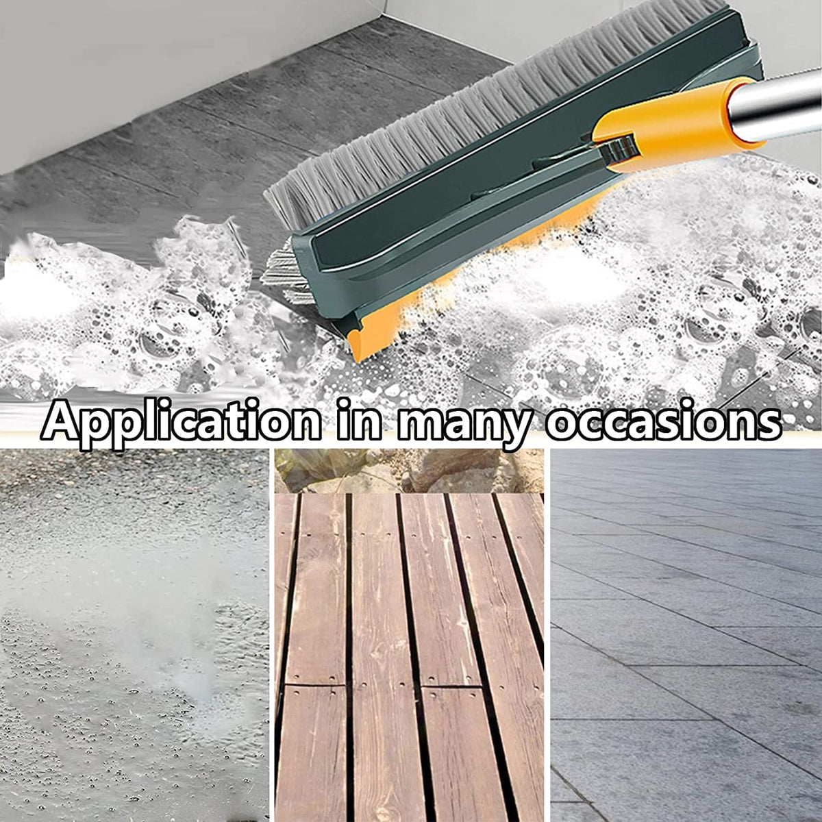 Bathroom Cleaning Brush with Wiper 3 in 1 Tiles Cleaning Brush Floor Scrub Bathroom Brush with Long Handle 120° Rotate Bathroom - 20376