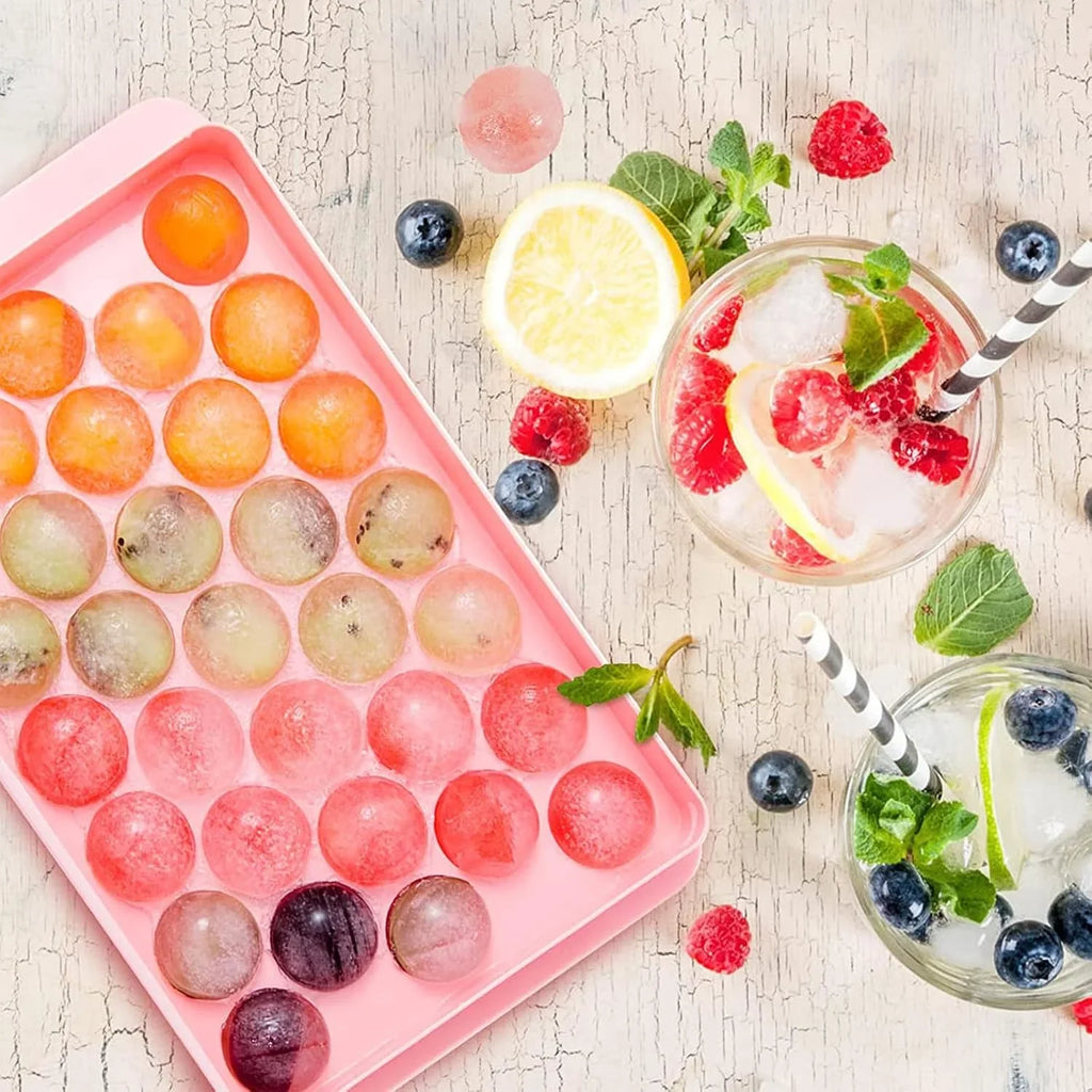 Ice Cube Trays, Round Silicone Ice Cube Tray with Lid, 33 Compartments Ice Cube Tray for Freezer, Cocktails, Whisky, Tea and Coffee - 10310
