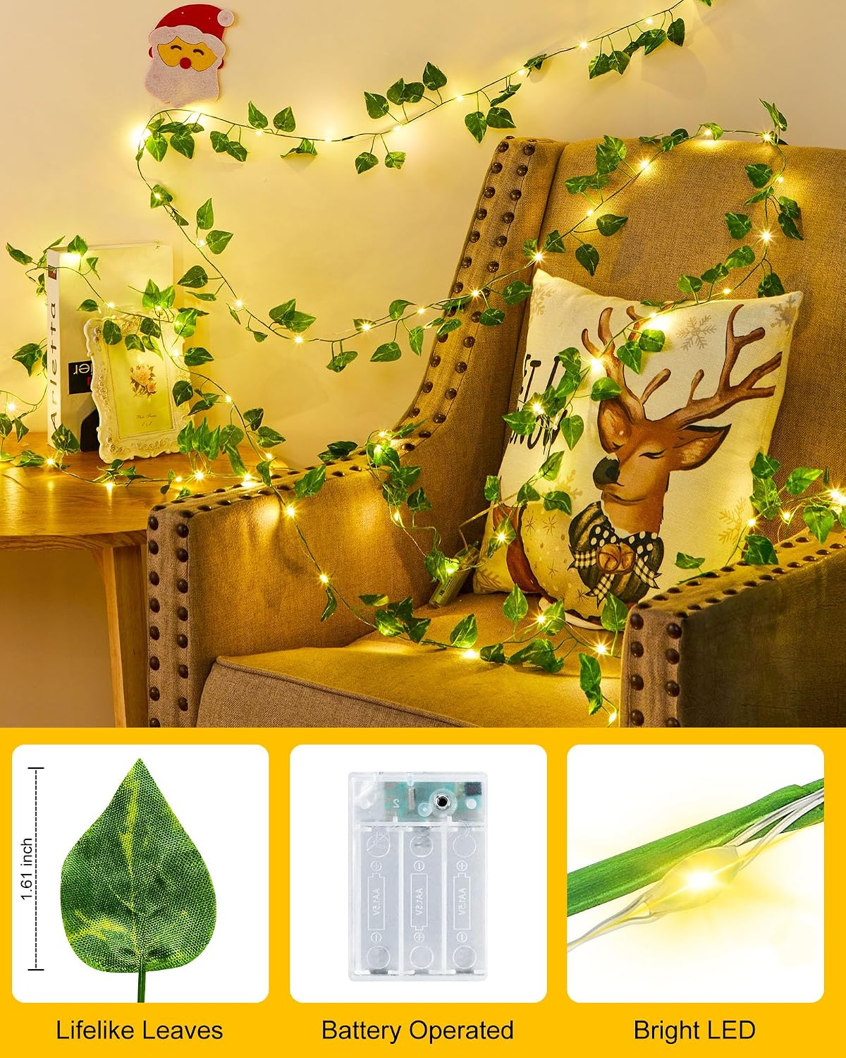 Minetom Vine Fairy Lights  LED Green Pothos Garland Light with Remote Control - Hanging Leaf String Lights for Girls Bedroom Dorm Room Wall Decorations {size-18*9*10cm} - 21114