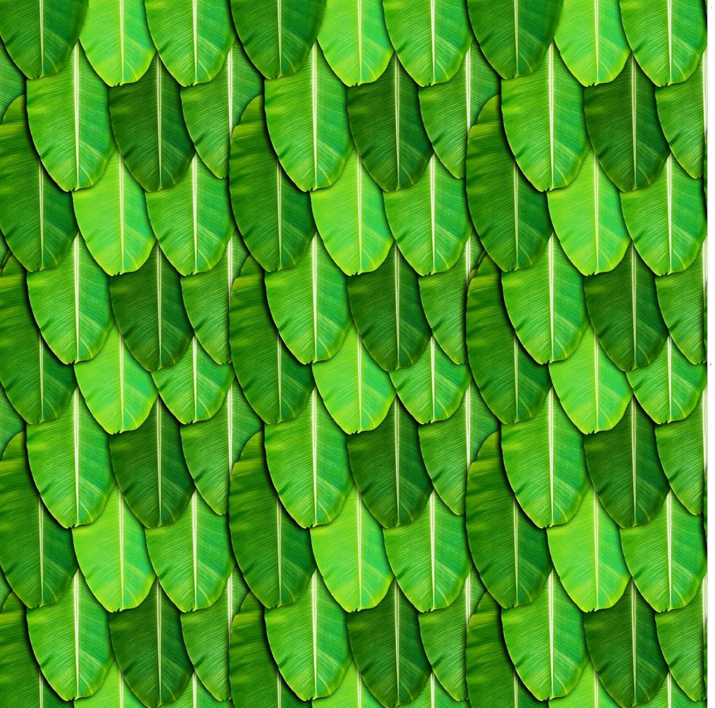 PJD-398  Green Banana Leaf Printed Backdrop Cloth, Polyester, 8Ft x 8Ft, for Satyanarayan Pooja, Ganesh Chaturthi, South Indian Festival Decoration, Washable and Reusable