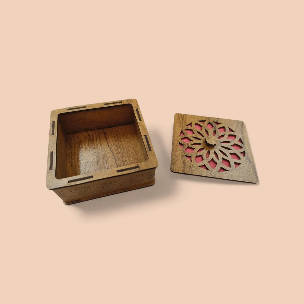 square box | DIY MDF decorative empty gift box | Gift box hamper for presents| L 4 x W 4 x H 2 inches | Thickness |Wooden unique box for diwali, birthday, corporate gifting - 20016