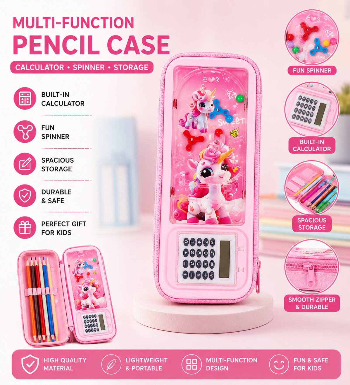 Calculator Plastic Pencil Box , With Game On top Cover - Pouch {Random Design} - 1881117