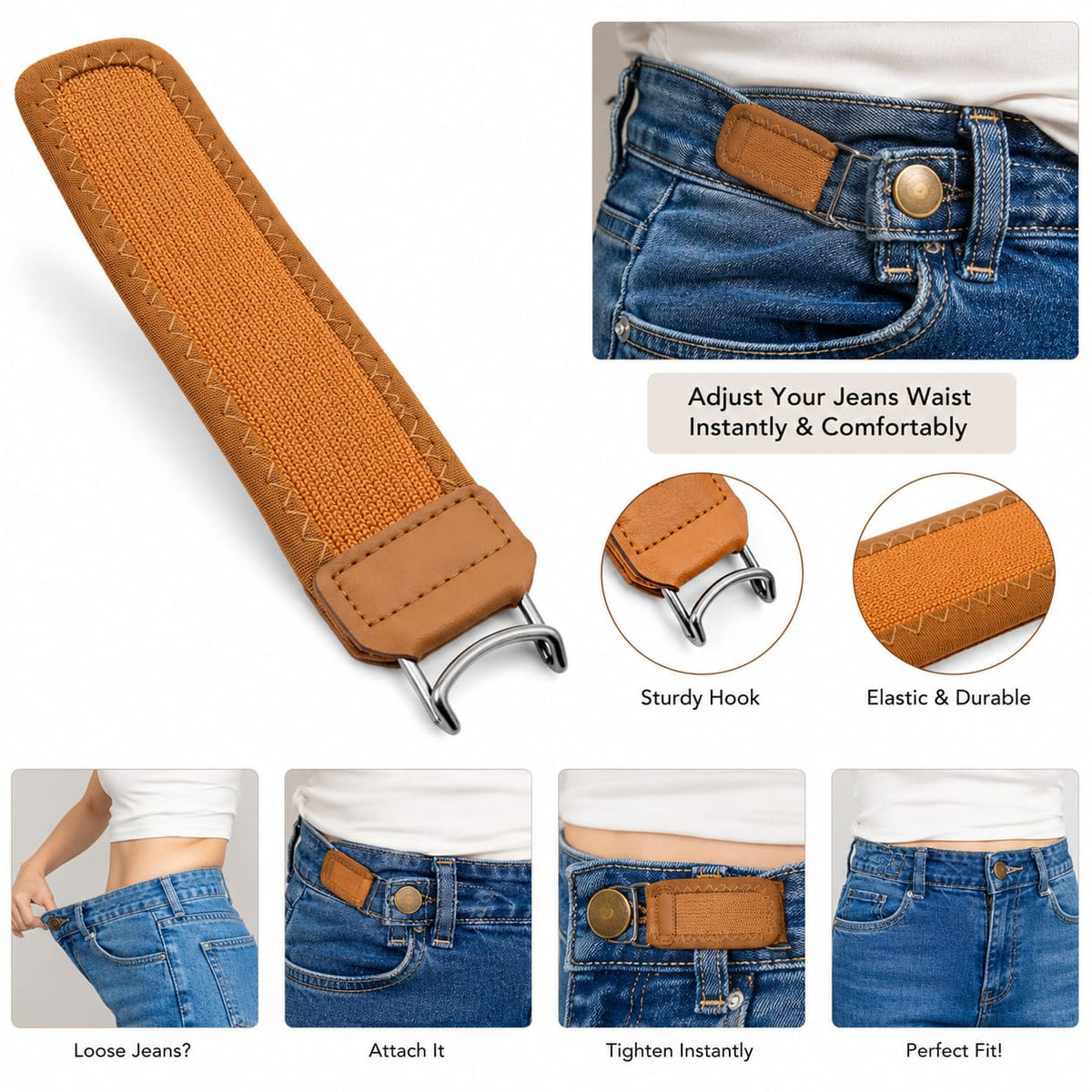 Adjustable Jeans Waist Extender Hook – Elastic Waistband Tightener for Perfect Fit Mens & Womens - 21053