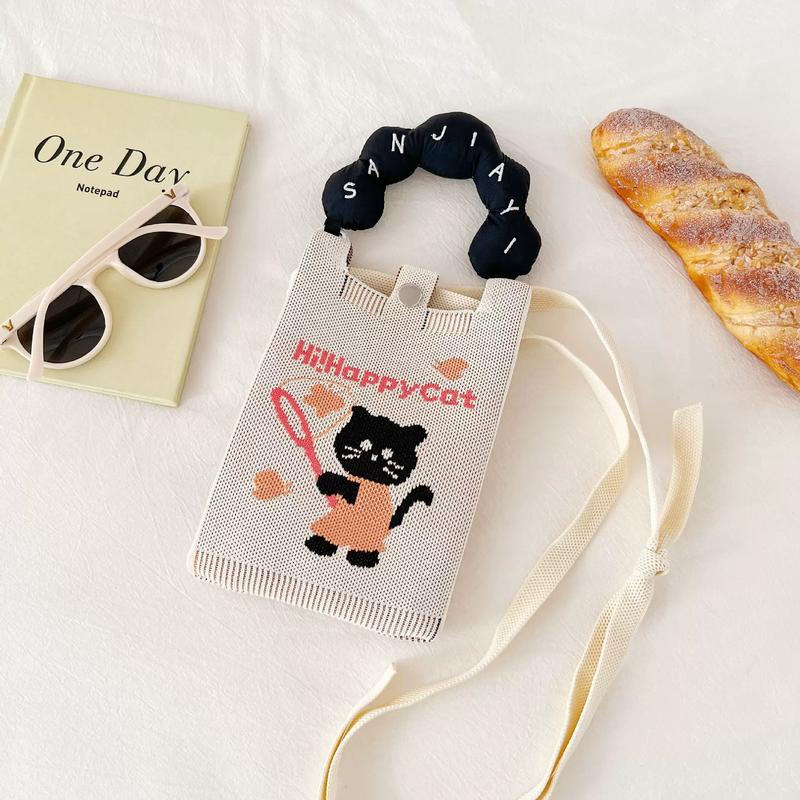 Kosoul New fashion shoulder bag mini knitted mobile phone bag Korean version versatile small portable change bag messenger bag Cute animals {Random Design} - 20484