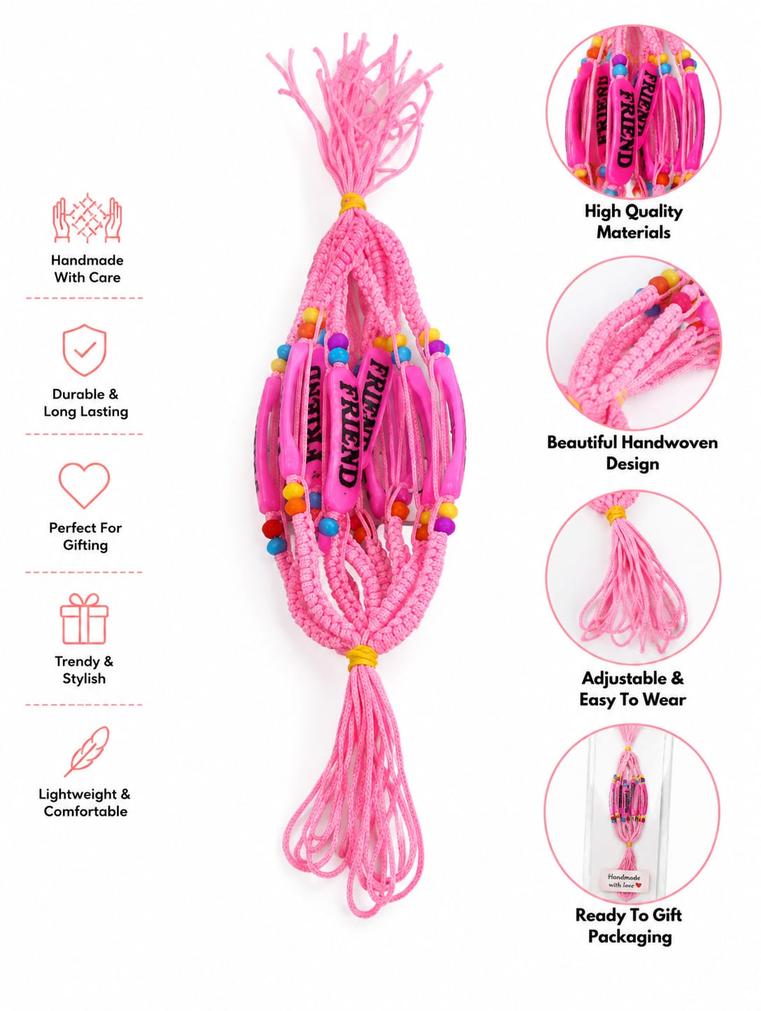{Pack of 12} Handmade Friendship Bands Bracelet for Boys & Girls | Adjustable Thread Band | Colorful Beaded Wristband | Gift for Friends {Multicolor} - 20807