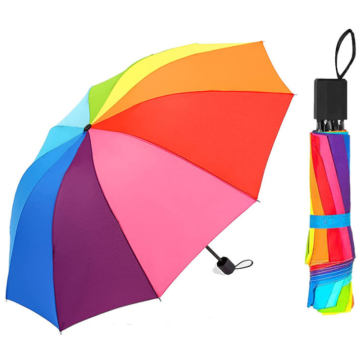 Rainbow Fold Umbrella Women and Men Non-automatic 3 Fold Umbrella Popular Creative Three Folding Adults Children Umbrella - 20718