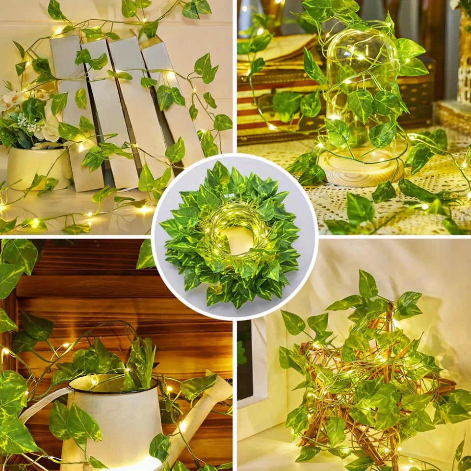 Minetom Vine Fairy Lights  LED Green Pothos Garland Light with Remote Control - Hanging Leaf String Lights for Girls Bedroom Dorm Room Wall Decorations {size-18*9*10cm} - 21114