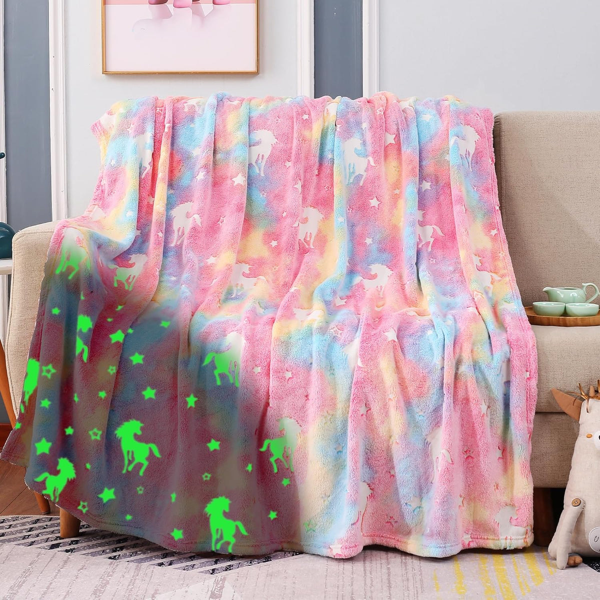 Glow in The Dark Blanket - Random Design Throw Blanket Birthday Gift {Multicolor} - 20196