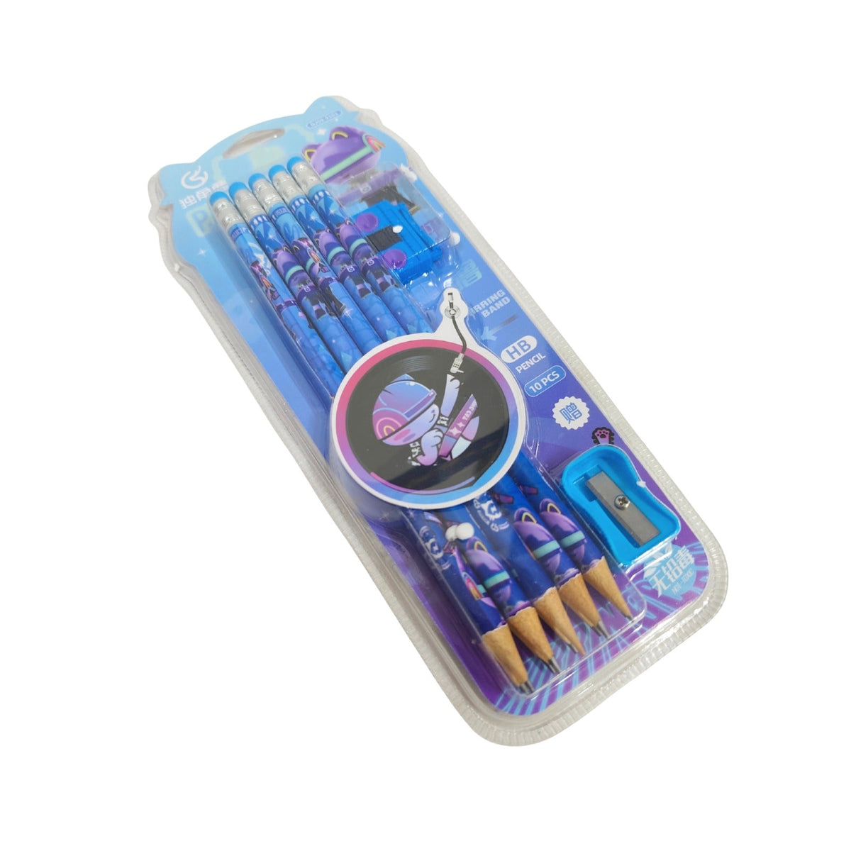 School 10 Pcs Pencil with Sharpener & Eraser Set  {Random Color} - 50272