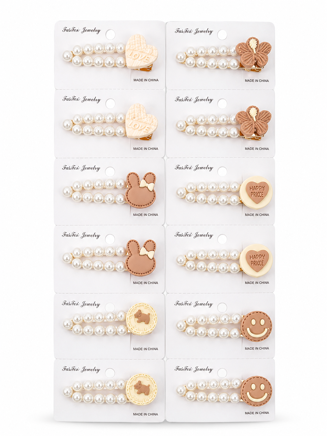 {Pack of 12} Premium Pearl Hair Clip for Girls | Cute Cartoon Pearl Hair Pin | Korean Style Hair Accessory - 20904