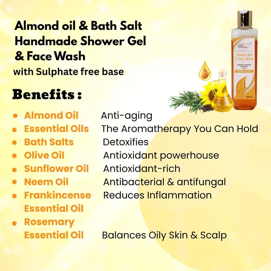 Almond Oil Essential Oils Shower Gel & Face wash with Sulphates & Parabens free Base – 200ml