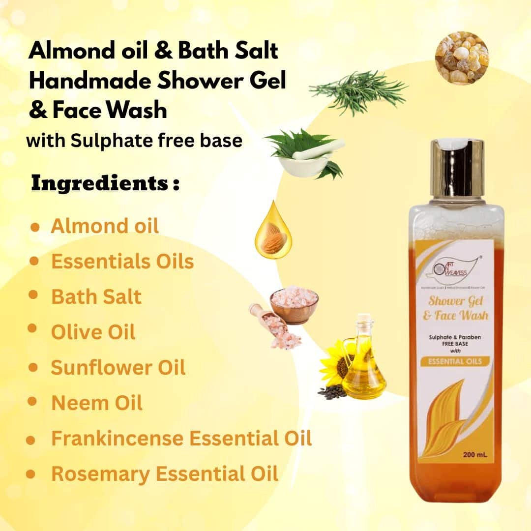 Almond Oil Essential Oils Shower Gel & Face wash with Sulphates & Parabens free Base – 200ml