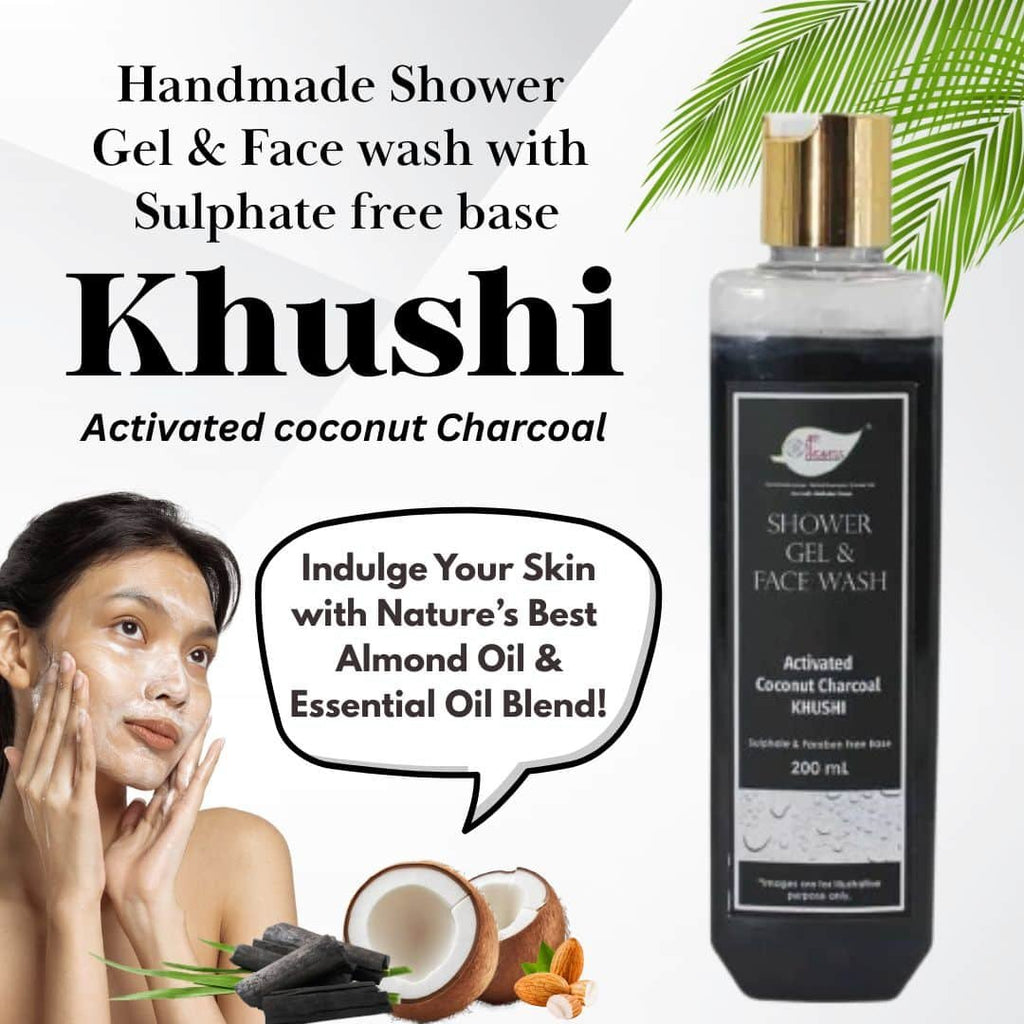 Activated Coconut Charcoal Shower Gel & Face wash – Khushi with Sulphates & Parabens free Base – 200ml