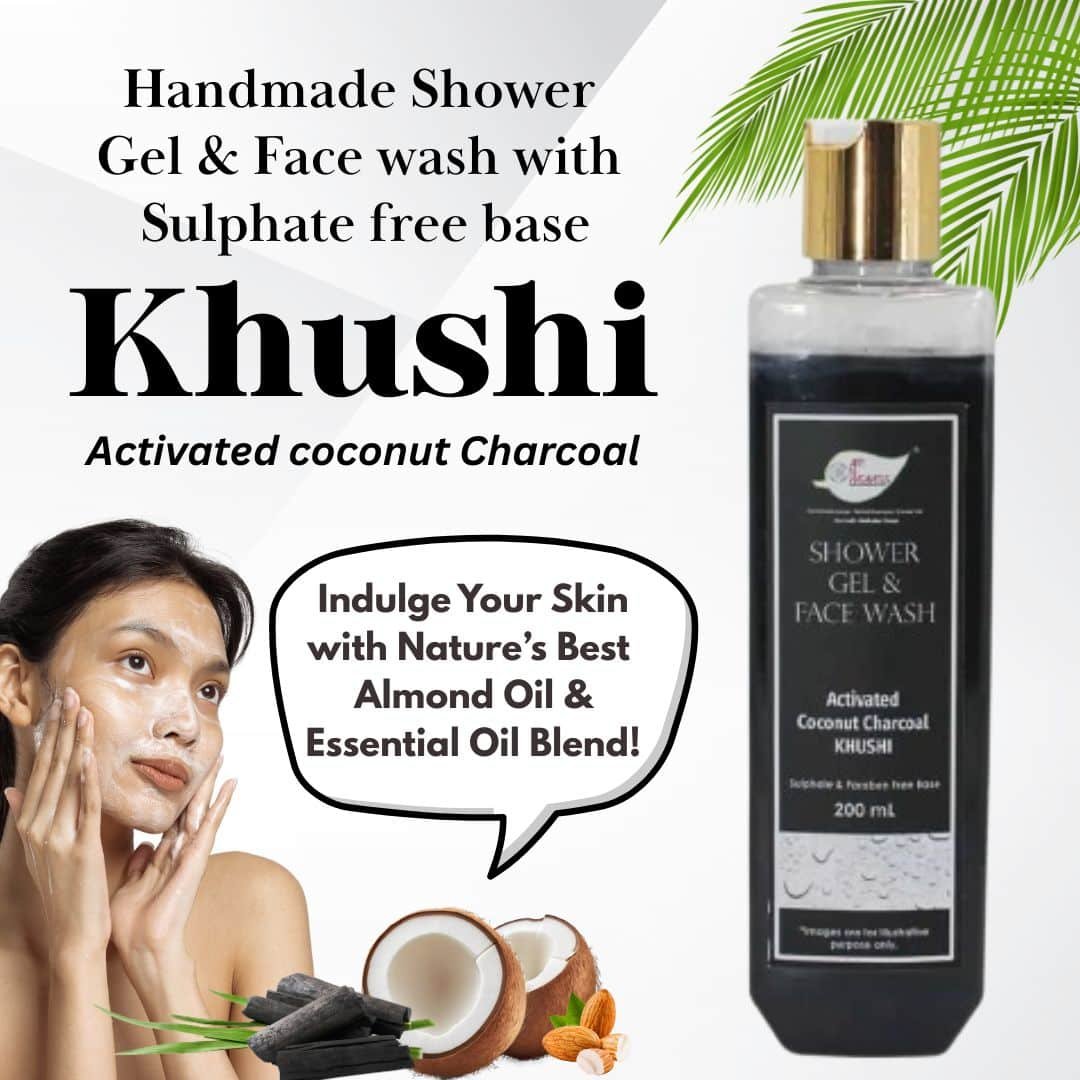 Activated Coconut Charcoal Shower Gel & Face wash – Khushi with Sulphates & Parabens free Base – 200ml