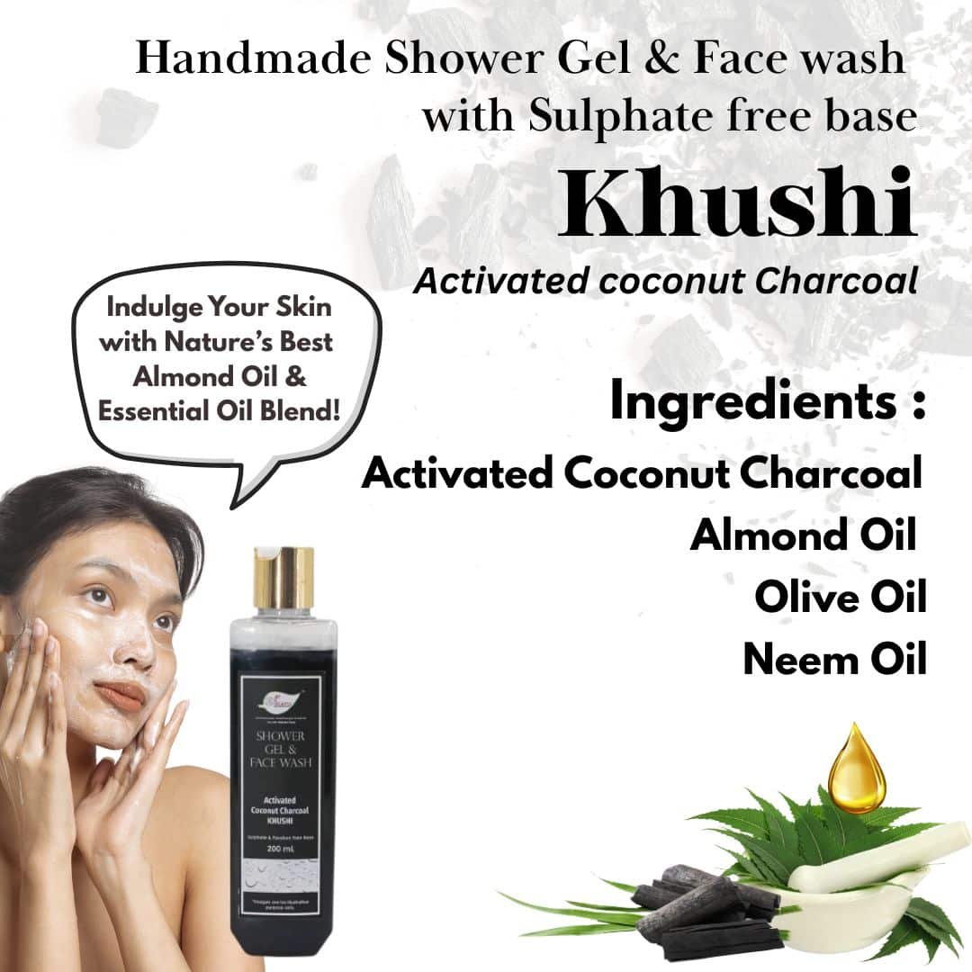 Activated Coconut Charcoal Shower Gel & Face wash – Khushi with Sulphates & Parabens free Base – 200ml