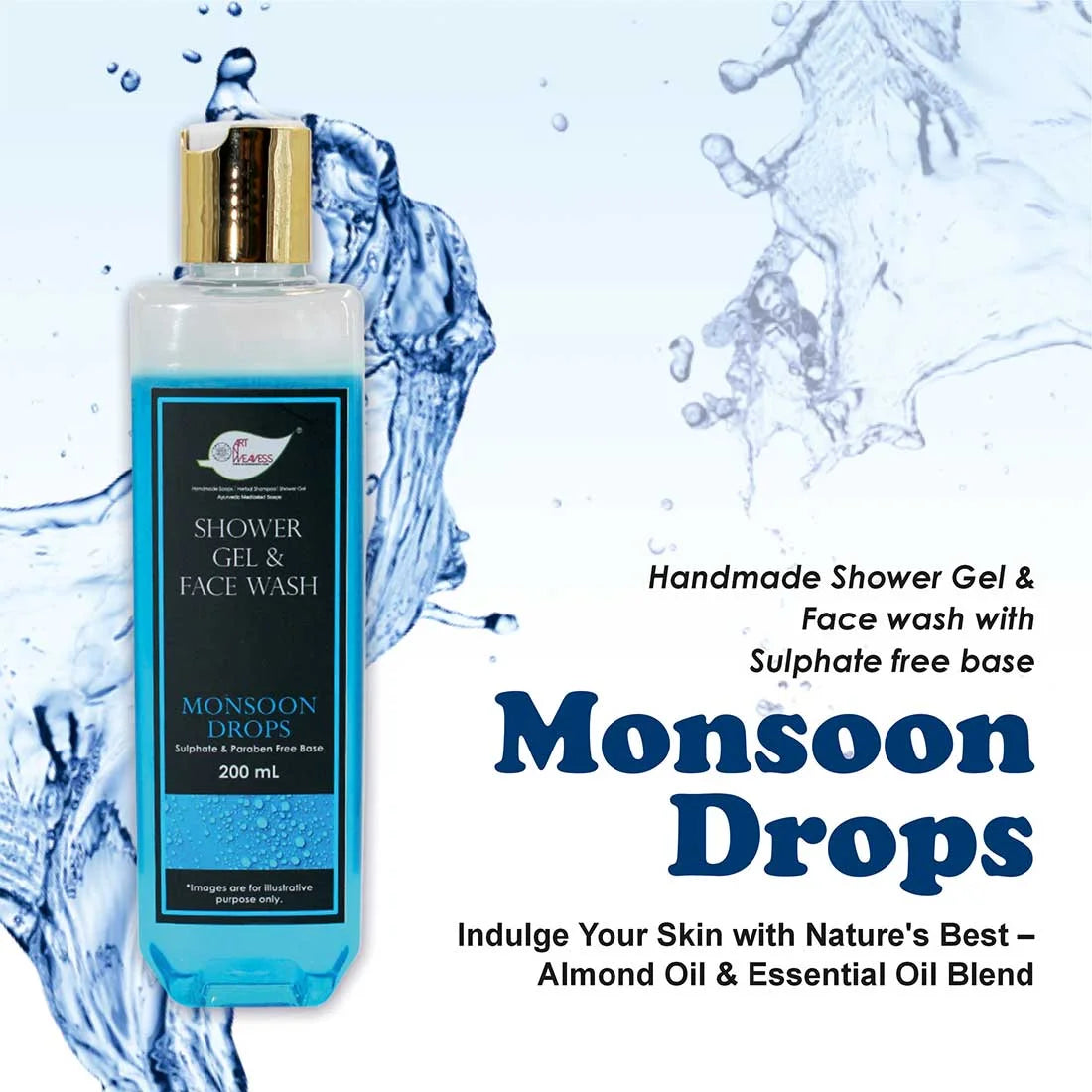 Monsoon Drops Shower Gel & Face wash with Sulphates & Parabens free Base 200ml